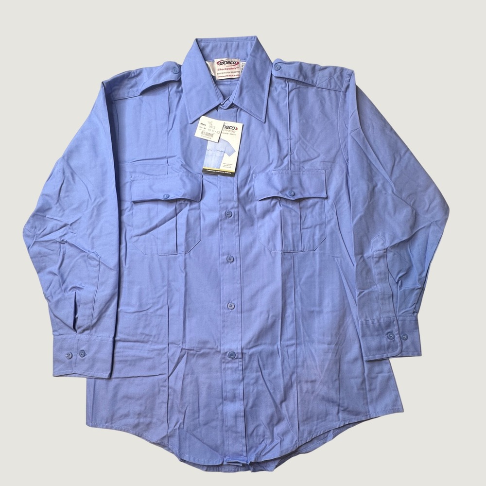 Elbeco Shirt Mens L 16.5 33 Checkpointe U613 Blue Button Down Uniform NEW